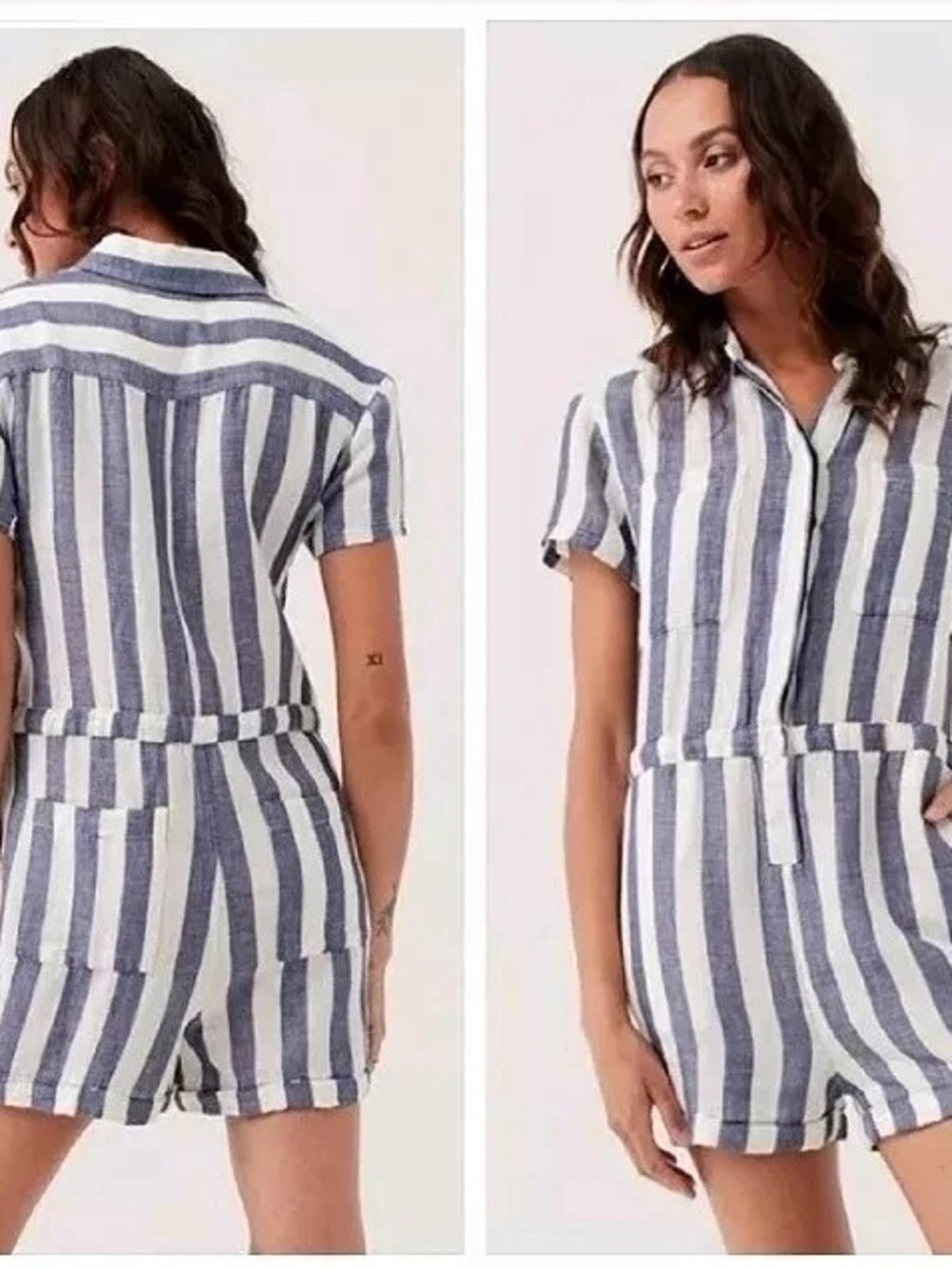 Pact The Harbour Romper Mariner Stripe Cotton Hemp Size XS